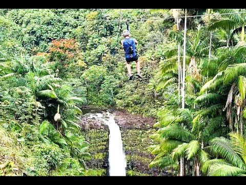 Big Island Hawaii Zipline Experience 450&#039; Over Kolekole Falls Waterfall Video Review How to