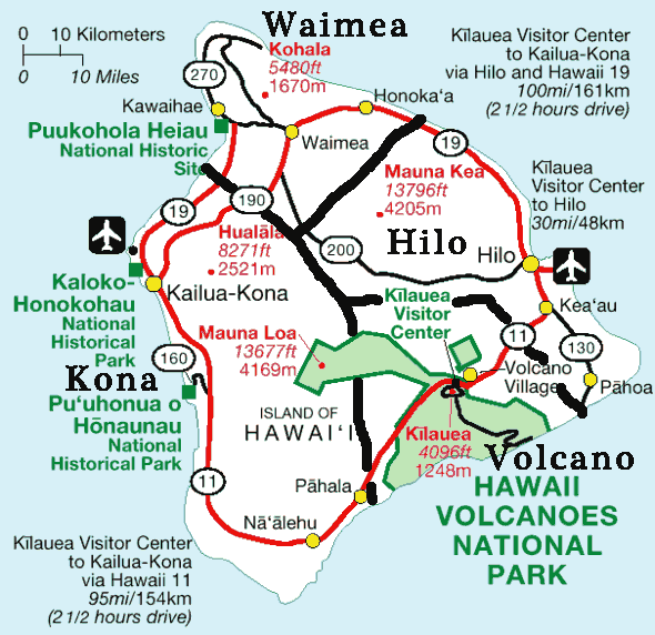 Big Island Hawaii Map Of Attractions Destinations on the Big Island: Kona, Hilo, Volcano and Waimea