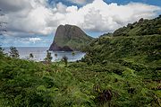 The 636-foot (194 m) high Kahakuloa Head (Pu'u Koa'e) is a scenic landmark on Kahekili Highway (Route 340)