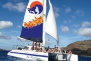 Catamaran with people in the water in the west Oʻahu ocean